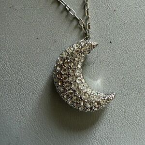 Swarovski Rhodium Pave Crescent Moon Pendant Necklace